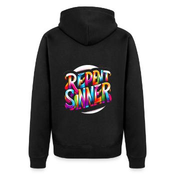 Repent Sinner 17 - Unisex Premium Organic Zip Hoodie - black - Back - Nico (187cm)