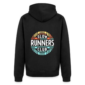 Slow Runners Club 7 - Unisex Premium Bio Zip Hoodie - Schwarz - Hinten - Nico (187cm)