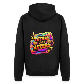 taters over haters 14 - Unisex Premium Bio Zip Hoodie - Schwarz - Hinten - Nico (187cm)