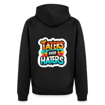 Taters Over Haters 21 - Unisex Premium Bio Zip Hoodie - Schwarz - Hinten - Nico (187cm)