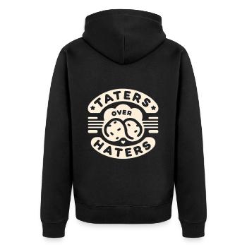 Taters Over Haters 24 - Unisex Premium Bio Zip Hoodie - Schwarz - Hinten - Nico (187cm)