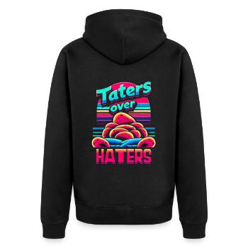 Taters Over Haters 23 - Unisex Premium Bio Zip Hoodie - Schwarz - Hinten - Nico (187cm)