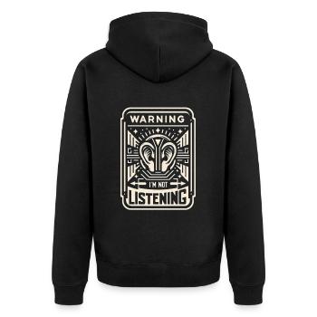 warning I'm not listening 64 - Unisex Premium Bio Zip Hoodie - Schwarz - Hinten - Nico (187cm)