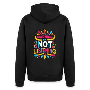 warning I'm not listening 66 - Unisex Premium Bio Zip Hoodie - Schwarz - Hinten - Nico (187cm)