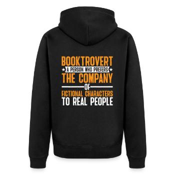 Booktrovert Definition Description 8 - Unisex Premium Organic Zip Hoodie - black - Back - Nico (187cm)