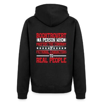 Booktrovert Definition Description 7 - Unisex Premium Organic Zip Hoodie - black - Back - Nico (187cm)