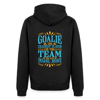 Goalie Gear Goalkeeper Definition 11 - Unisex Premium Bio Zip Hoodie - Schwarz - Hinten - Nico (187cm)