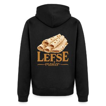 Lefse Master 32 - Unisex Premium Bio Zip Hoodie - Schwarz - Hinten - Nico (187cm)
