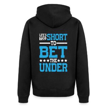 Life's Too Short To Bet The Under 28 - Unisex Premium Bio Zip Hoodie - Schwarz - Hinten - Nico (187cm)