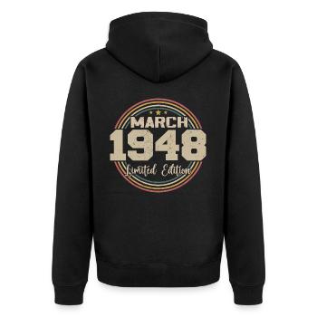 Awesome seit März 1948 Geburtstag 1948 Geschenk - Unisex Premium Bio Zip Hoodie - Schwarz - Hinten - Nico (187cm)