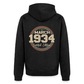 Awesome seit März 1934 Geburtstag 1934 Geschenk - Unisex Premium Bio Zip Hoodie - Schwarz - Hinten - Nico (187cm)