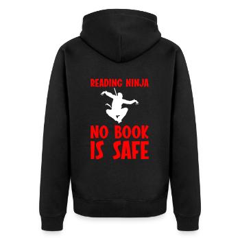 Reading Ninja, No Book Is Safe 4 - Unisex Premium Bio Zip Hoodie - Schwarz - Hinten - Nico (187cm)