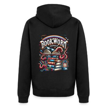 Bookworm and Proud 6 - Unisex Premium Bio Zip Hoodie - Schwarz - Hinten - Nico (187cm)