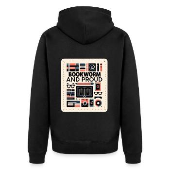 Bookworm and Proud 7 - Unisex Premium Bio Zip Hoodie - Schwarz - Hinten - Nico (187cm)