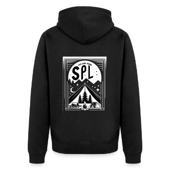 Go Ask Your Spl 9 - Unisex Premium Bio Zip Hoodie - Schwarz - Hinten - Nico (187cm)