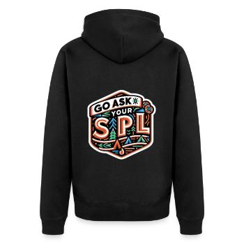 Go Ask Your Spl 10 - Unisex Premium Bio Zip Hoodie - Schwarz - Hinten - Nico (187cm)