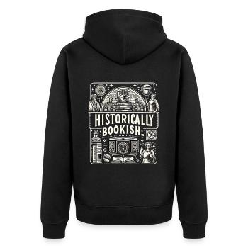 Historically Bookish - Unisex Premium Bio Zip Hoodie - Schwarz - Hinten - Nico (187cm)