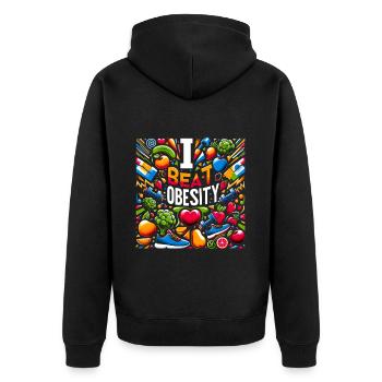 I Beat Obesity 11 - Unisex Premium Organic Zip Hoodie - black - Back - Nico (187cm)