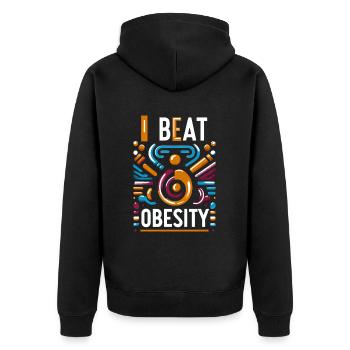 I Beat Obesity 15 - Unisex Premium Organic Zip Hoodie - black - Back - Nico (187cm)