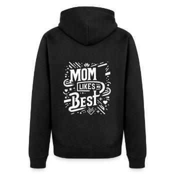 Mom Likes Me Best 9 - Unisex Premium Bio Zip Hoodie - Schwarz - Hinten - Nico (187cm)