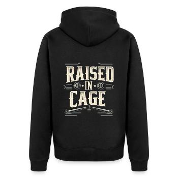 Raised In A Cage 21 - Unisex Premium Organic Zip Hoodie - black - Back - Nico (187cm)