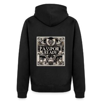 Passport Ready 8 - Unisex Premium Bio Zip Hoodie - Schwarz - Hinten - Nico (187cm)