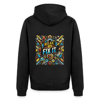 Relax I Can Fix It 33 - Unisex Premium Organic Zip Hoodie - black - Back - Nico (187cm)
