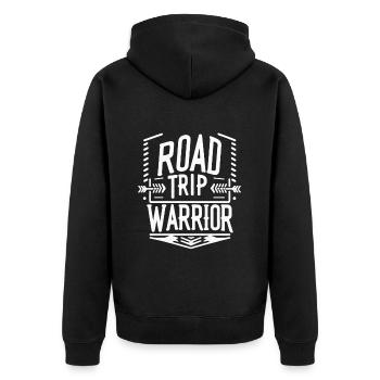 Road Trip Warrior 5 - Unisex Premium Bio Zip Hoodie - Schwarz - Hinten - Nico (187cm)