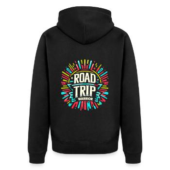 Road Trip Warrior 8 - Unisex Premium Bio Zip Hoodie - Schwarz - Hinten - Nico (187cm)