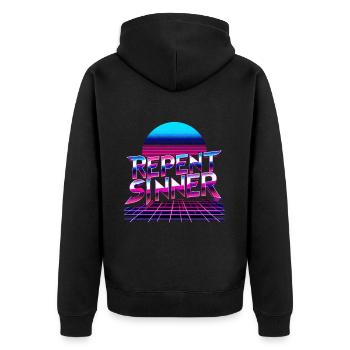 Repent Sinner 19 - Unisex Premium Organic Zip Hoodie - black - Back - Nico (187cm)