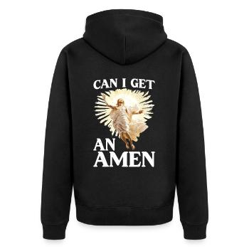 Can I Get An Amen 19 - Unisex Premium Bio Zip Hoodie - Schwarz - Hinten - Nico (187cm)