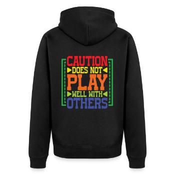 Caution Does Not Play Well With Others 82 - Unisex Premium Organic Zip Hoodie - black - Back - Nico (187cm)