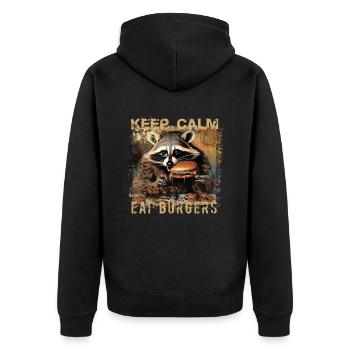 keep calm eat burgers,waschbär,burger,fast food - Unisex Premium Bio Zip Hoodie - Schwarz - Hinten - Nico (187cm)