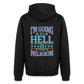 Je vais en enfer dans toutes les religions 4 - Veste à capuche bio Premium Unisexe - noir - Dos - Nico (187cm)