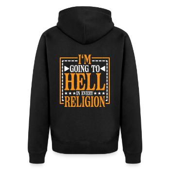 Je vais en enfer dans toutes les religions 6 - Veste à capuche bio Premium Unisexe - noir - Dos - Nico (187cm)