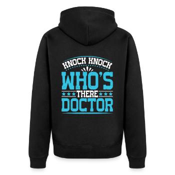 Knock Knock Who's There Doctor 25 - Unisex Premium Bio Zip Hoodie - Schwarz - Hinten - Nico (187cm)
