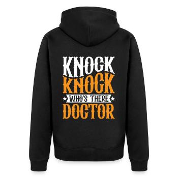 Knock Knock Who's There Doctor 26 - Unisex Premium Bio Zip Hoodie - Schwarz - Hinten - Nico (187cm)