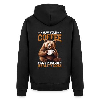 May Your Coffee Kick In Before Reality Does 70 - Unisex Premium Organic Zip Hoodie - black - Back - Nico (187cm)