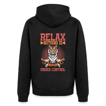 Relax, Nothing Is Under Control 50 - Unisex Premium Organic Zip Hoodie - black - Back - Nico (187cm)