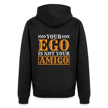 Your Ego Is Not Your Amigo 50 - Unisex Premium Bio Zip Hoodie - Schwarz - Hinten - Nico (187cm)