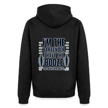 I Have The Booze So I Make The Rules 2 - Unisex Premium Bio Zip Hoodie - Schwarz - Hinten - Nico (187cm)