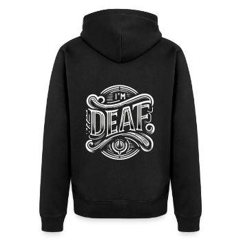 I'm Deaf 41 - Unisex Premium Bio Zip Hoodie - Schwarz - Hinten - Nico (187cm)