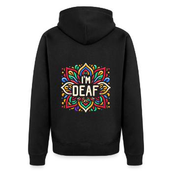 I'm Deaf 43 - Unisex Premium Bio Zip Hoodie - Schwarz - Hinten - Nico (187cm)