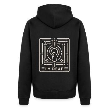 I'm Deaf 40 - Unisex Premium Bio Zip Hoodie - Schwarz - Hinten - Nico (187cm)