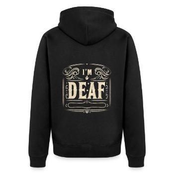 I'm Deaf 47 - Unisex Premium Bio Zip Hoodie - Schwarz - Hinten - Nico (187cm)
