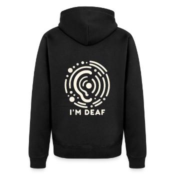 I'm Deaf 48 - Unisex Premium Bio Zip Hoodie - Schwarz - Hinten - Nico (187cm)