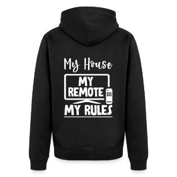 Ma maison Ma télécommande Mes règles 2 - Veste à capuche bio Premium Unisexe - noir - Dos - Nico (187cm)