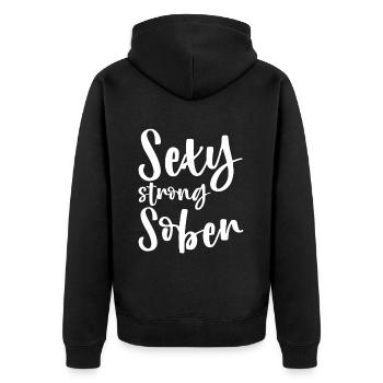 Sexy Strong Sober 2 - Unisex Premium Bio Zip Hoodie - Schwarz - Hinten - Nico (187cm)