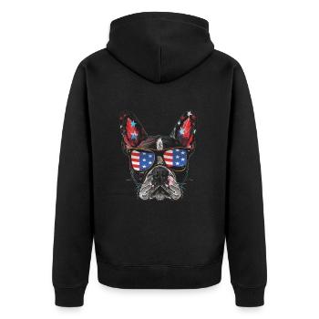 Boston Terrier with American Sunglasses - Unisex Premium Organic Zip Hoodie - black - Back - Nico (187cm)