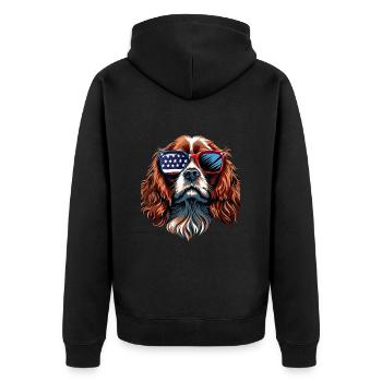 Cavalier King Spaniel with American Sunglasses - Unisex Premium Organic Zip Hoodie - black - Back - Nico (187cm)